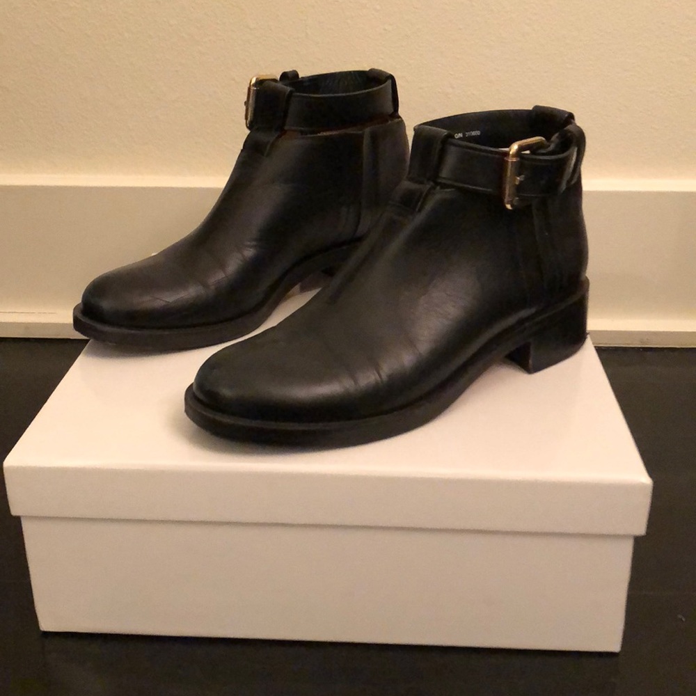 Black Leather Ankle Boots with Buckle